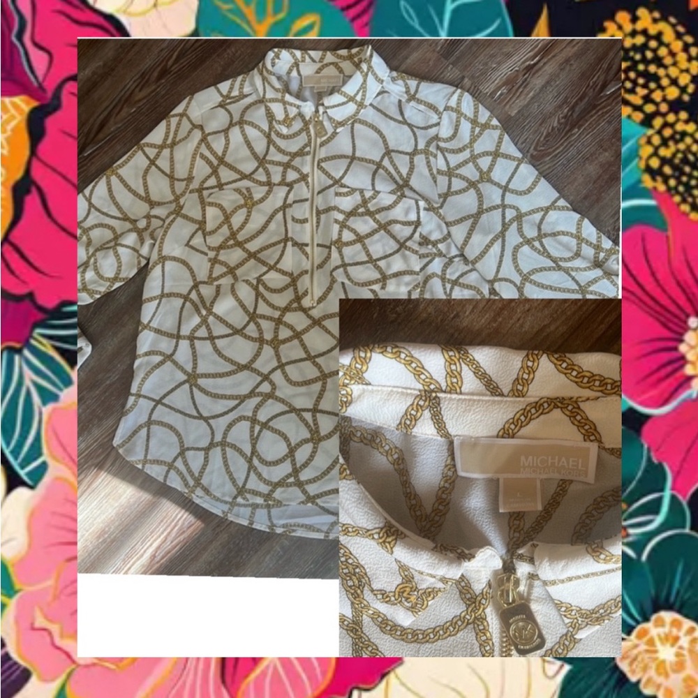 MICHAEL KORS white with gold chain detail blouse